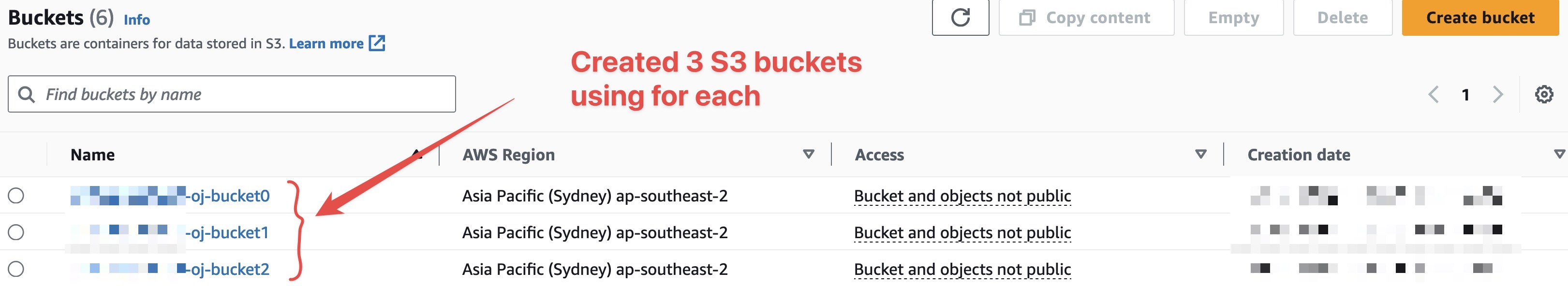 create 3 S3 buckets